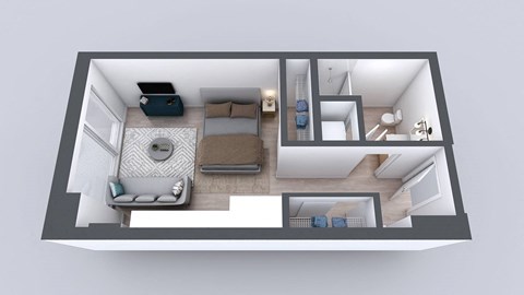 Floor plan for studio, 1 bath, 406 sqft